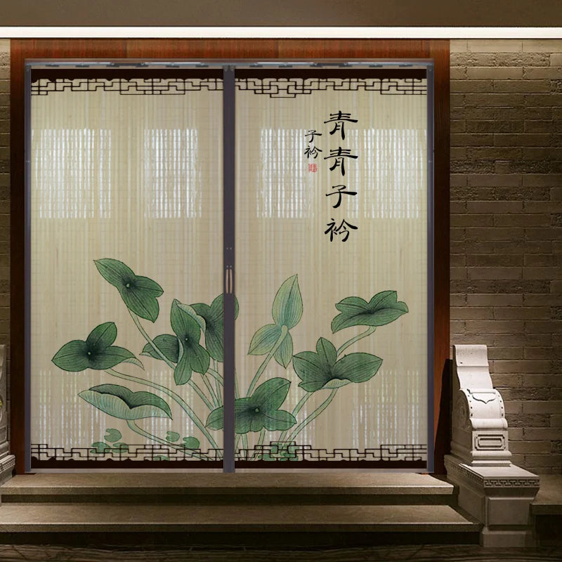 Partición deslizante de bambú impresa para puerta, biombo tradicional chino japonés, cortina deslizante, puerta para uso doméstico, divisor de ambientes, pantalla plegable