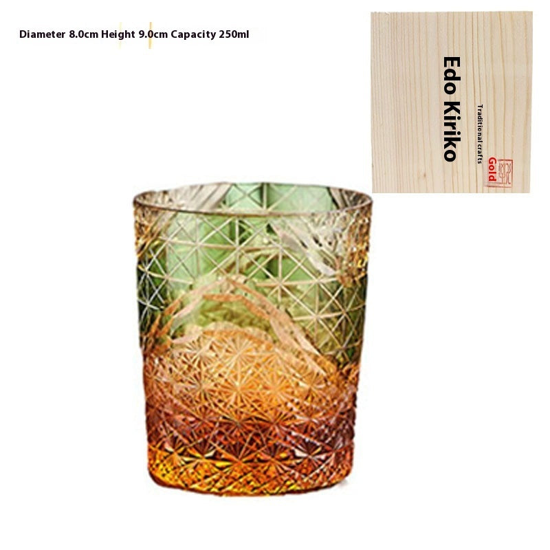 Edo Kiriko Japanese Handmade Cut Glass Cup, Single or Set of 4