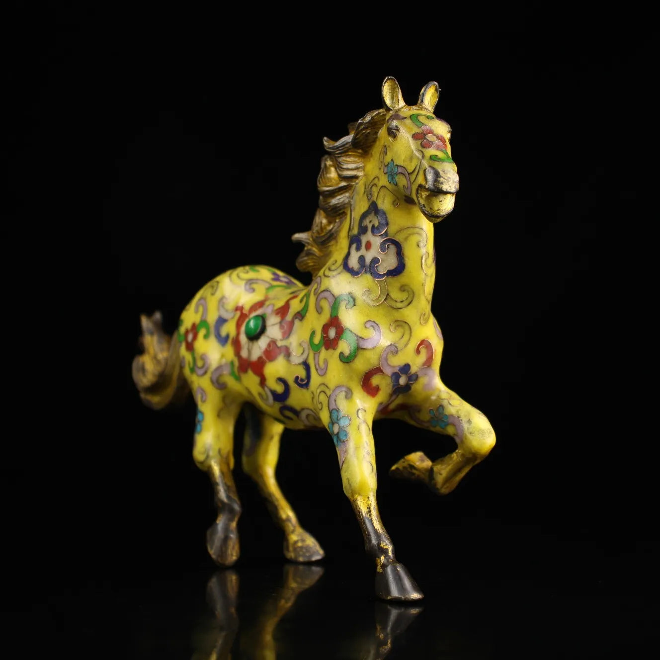 9" Tibetan Temple Collection Old Bronze Cloisonné Zodiac Running Horse