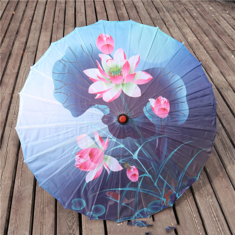 Chinese Style Silk Print Bamboo Umbrella