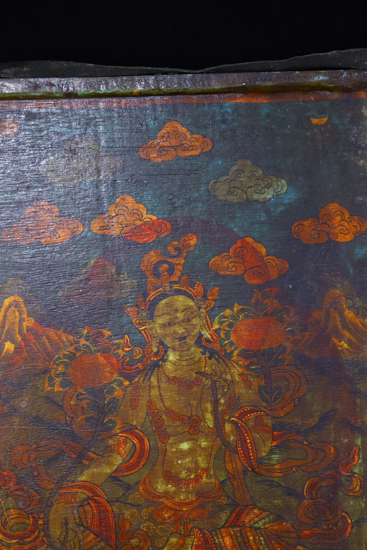 Tibetan White Tara Thangka on Bodhi Root Wood (23")