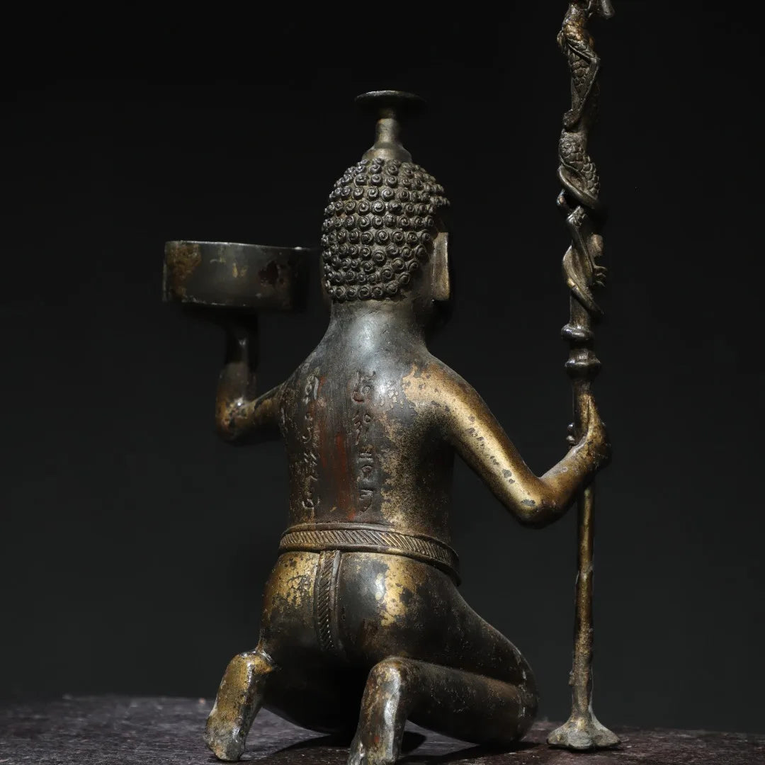 15" Bronze Gilded Cinnabar Vajra Candlestick – Temple Dragon Holder