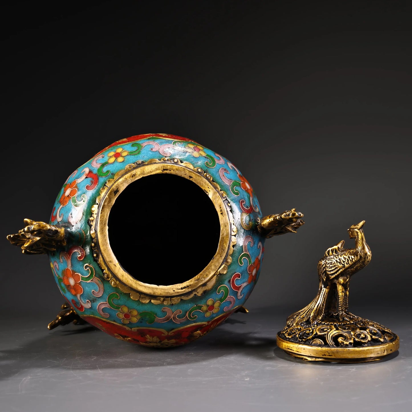 Chinese Dynasty Palace Cloisonne Gilded  Fengshui Wealth Bird Phoenix Incense Burner Censer