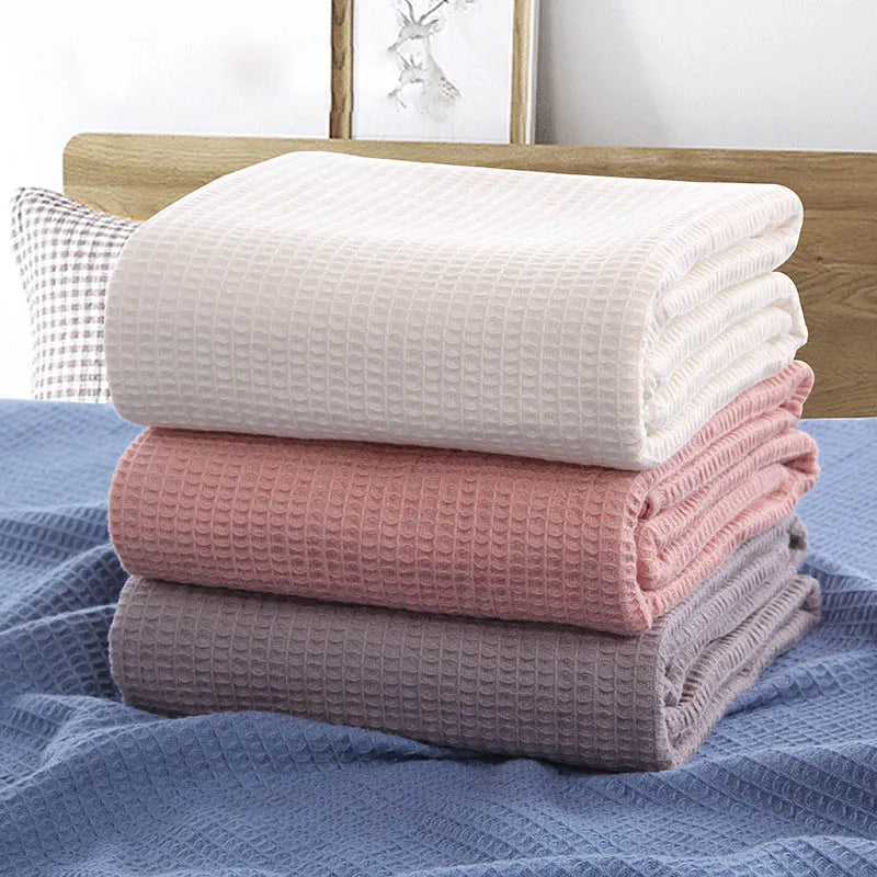 Japanese Pure Cotton Waffle Weave Blanket – Breathable Summer Towel Quilt & Sofa Throw