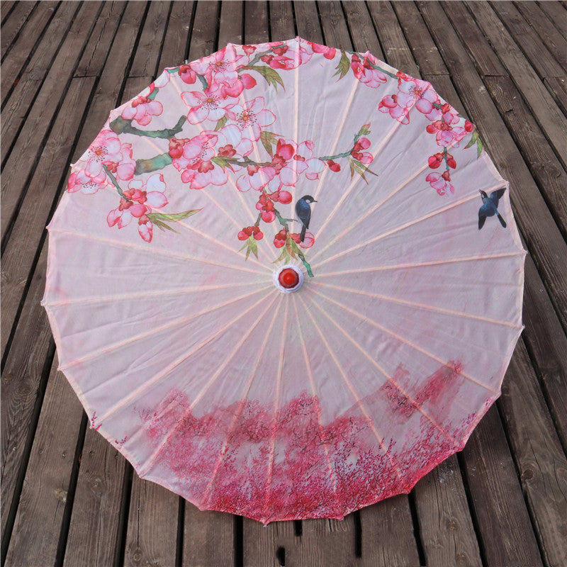 Chinese Style Silk Print Bamboo Umbrella