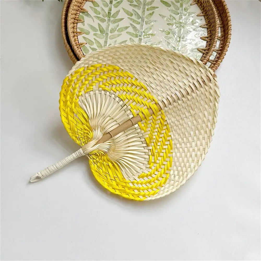 Colorful Handmade Fan Chinese Style Heart Shaped Straw Bamboo Woven Fan Summer Anti-Mosquito Cooler Handfan Home Decor Pendants