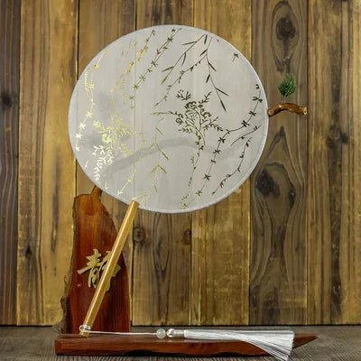 Translucent Silk Chinese Round Hand Fan, Floral, Unisex