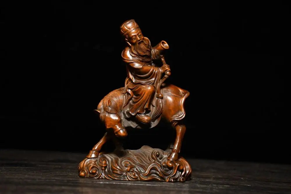 6" Boxwood Zhang Guolao on Donkey – Eight Immortals Temple Statue