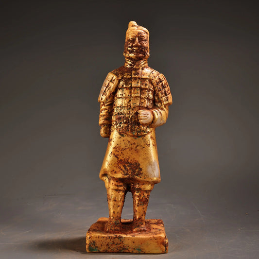 Nepalese Temple White Jade Gilded Guardian General Statue