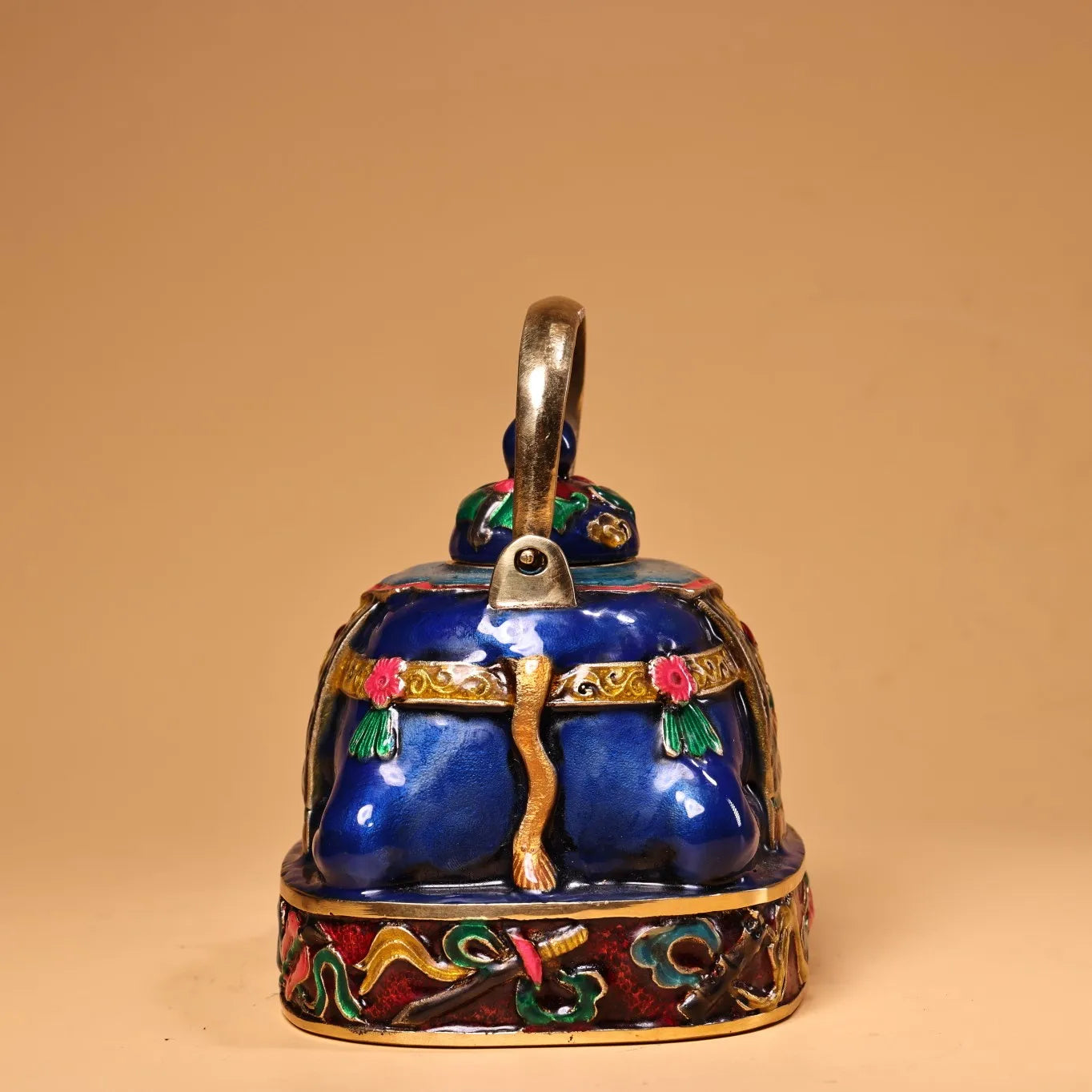6"Tibetan Temple Collection Old Bronze Cloisonne Elephant Statue Kettle Teapot Flagon Gather fortune Ornament Town house