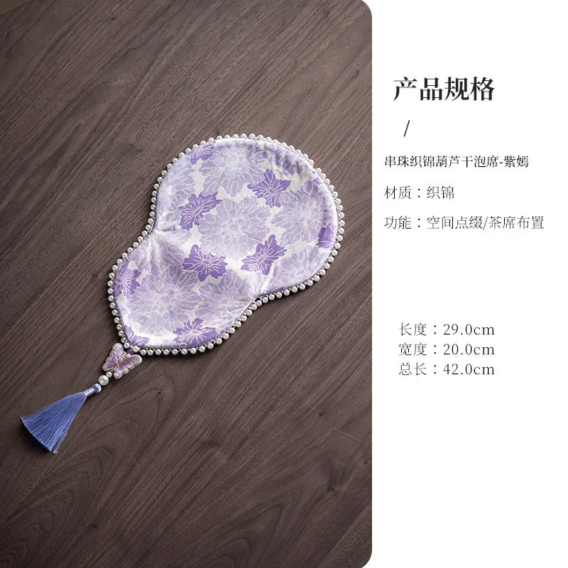 Chinese Beaded Brocade Gourd Tea Table Mats Gift Idea