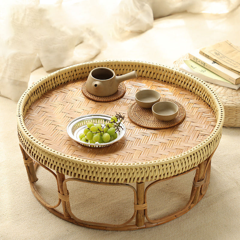 Japanese Handmade Bamboo Rattan Small Coffee Table