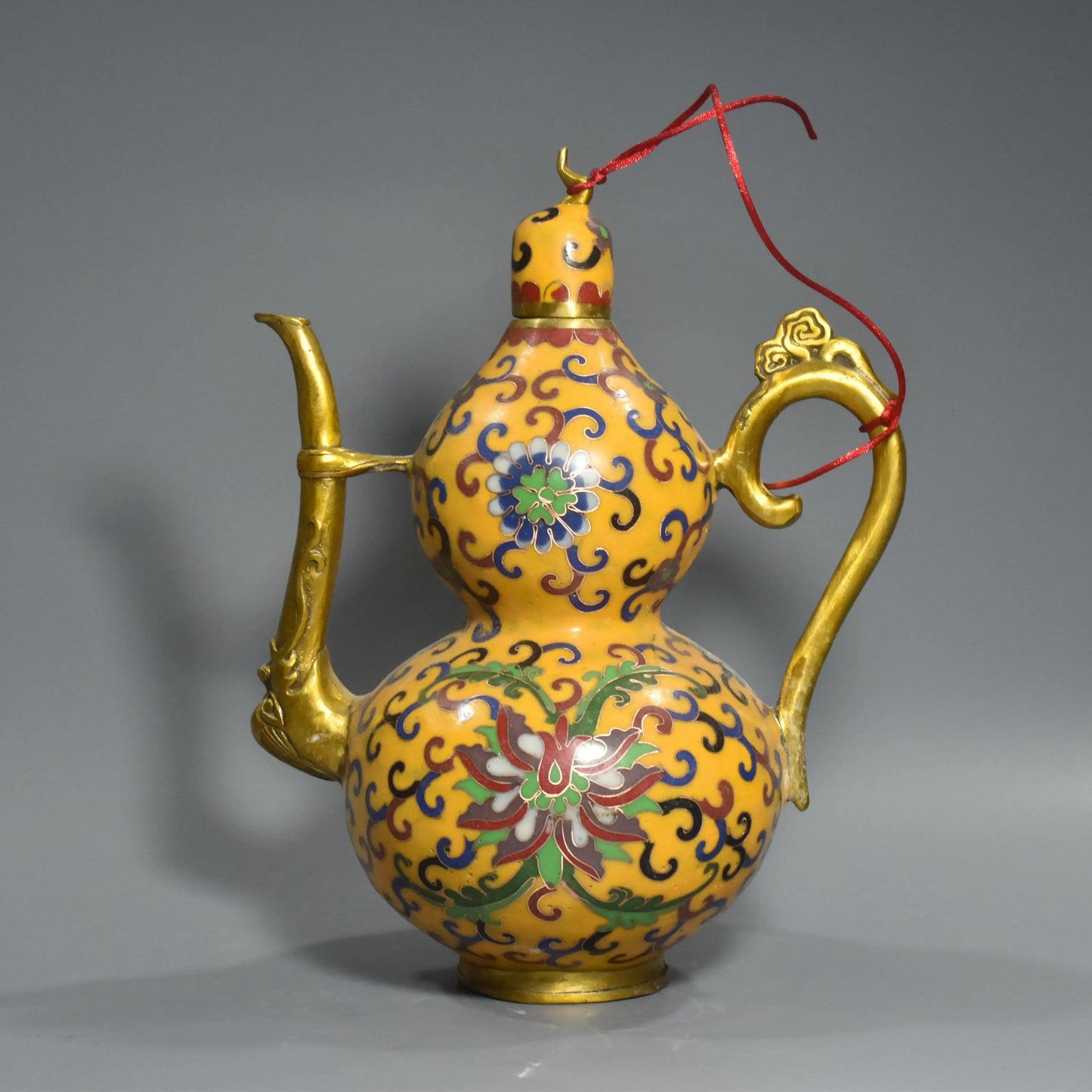 Bronze Cloisonné Floral Gourd Wine Pot – Temple Gourd Vessel