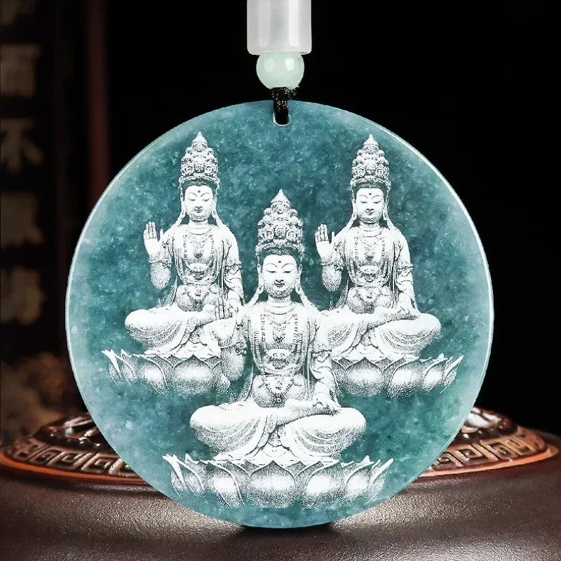 Natural A-grade Jade Pendant Shadow Sculpture Buddha Statue Guanyin Ice Jade Men's and Women's Hanging Jade Jewelry Necklace