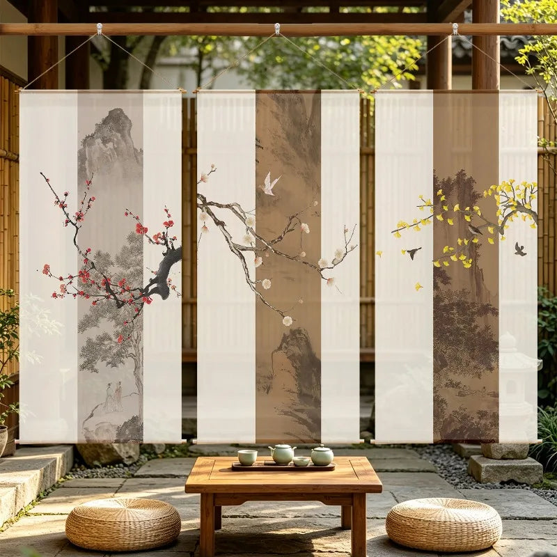 Japanese Zen Sheer Gauze Hanging Room Divider | Tea Room & Meditation Drape