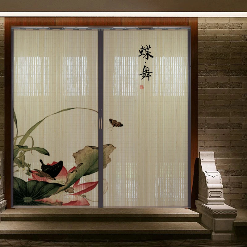 Partición deslizante de bambú impresa para puerta, biombo tradicional chino japonés, cortina deslizante, puerta para uso doméstico, divisor de ambientes, pantalla plegable