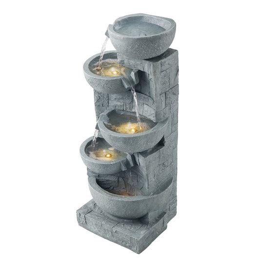 Outdoor Water Fountain 5-Tier Bowl-Shaped Cascading 31.5 cm