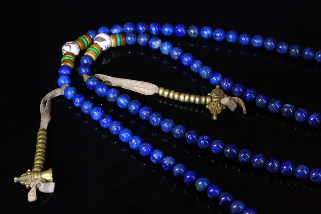 34" Tibetan Temple Collection Old Natural Lapis Lazuli 108 Buddha Beads
