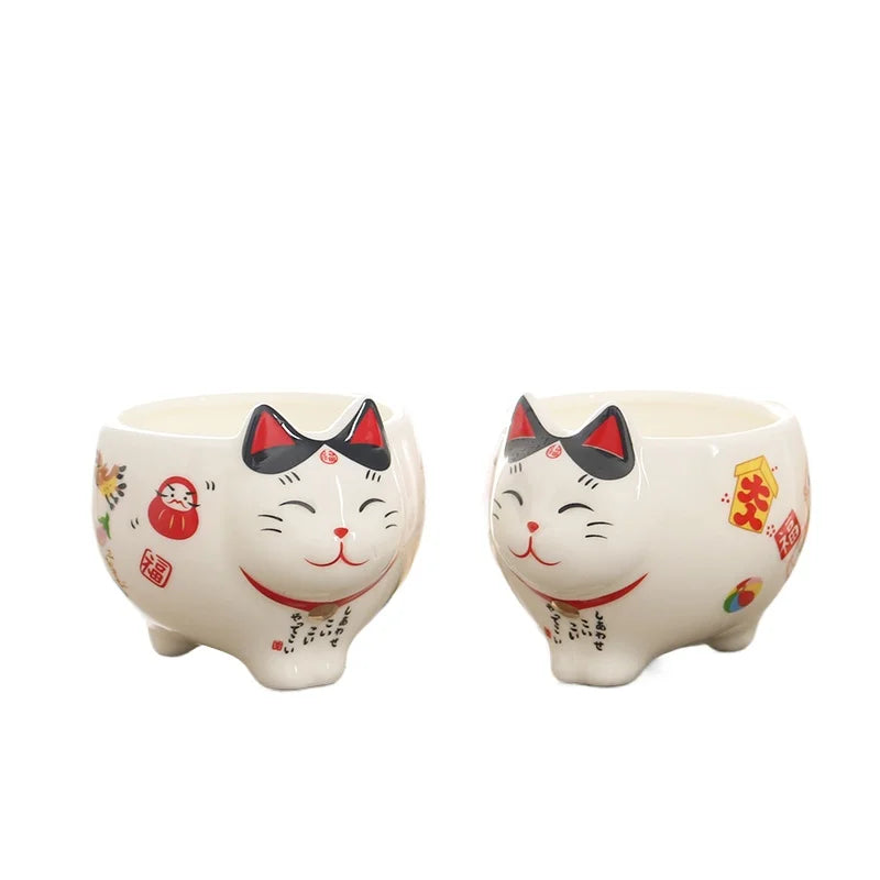 Japanese Lucky Cat Porcelain Tea Set – Cute Maneki-Neko Teapot & Cups with Strainer