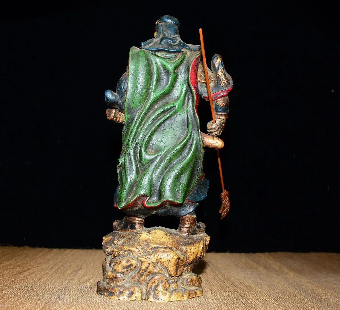 Tibetan Temple Boxwood Guan Gong Statue, Dragon Guardian 9"