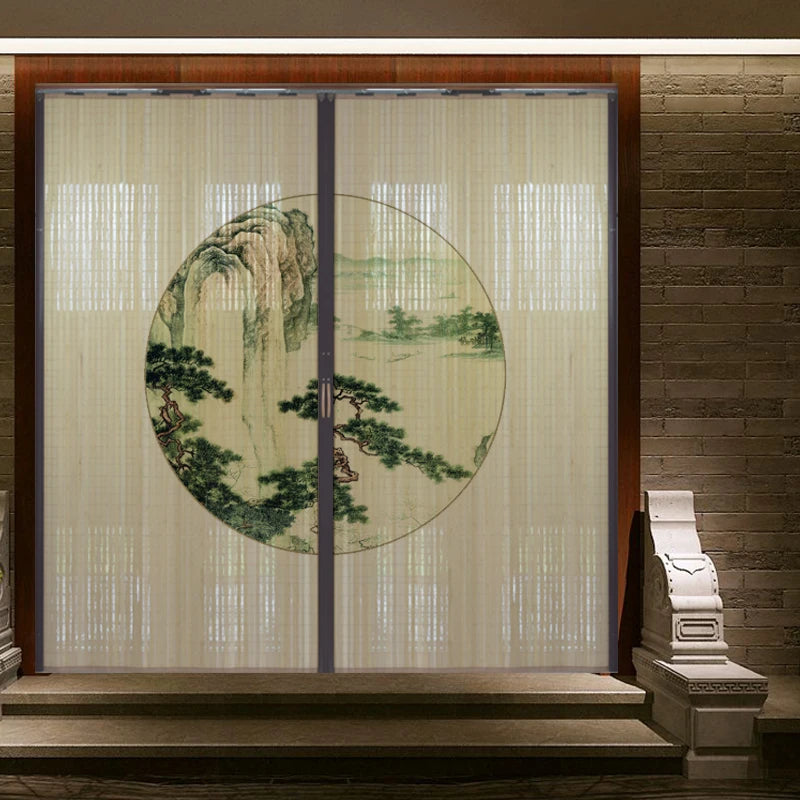 Partición deslizante de bambú impresa para puerta, biombo tradicional chino japonés, cortina deslizante, puerta para uso doméstico, divisor de ambientes, pantalla plegable