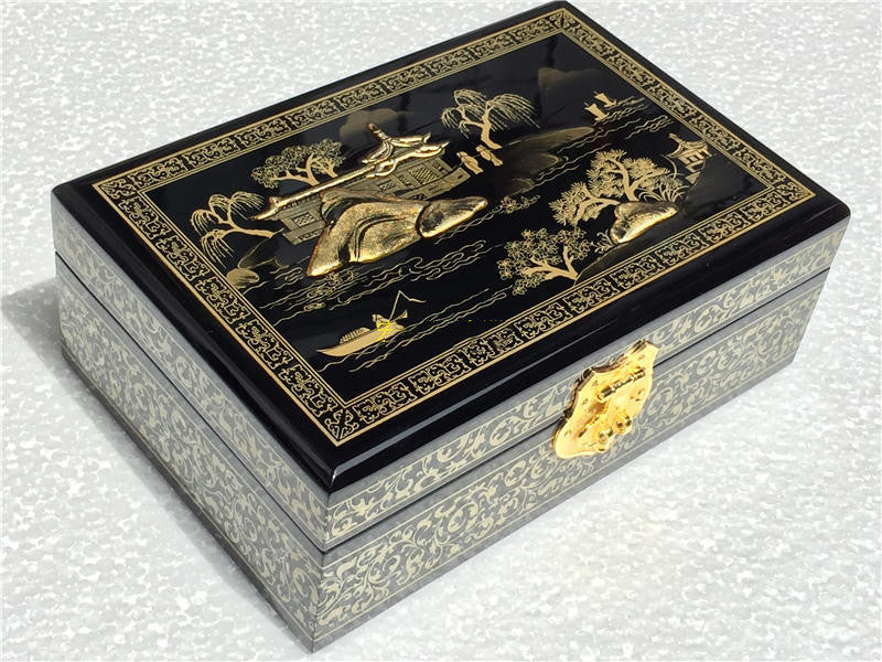 Pingyao Chinese Classical Hand Painted Gold Foil Jewelry Box