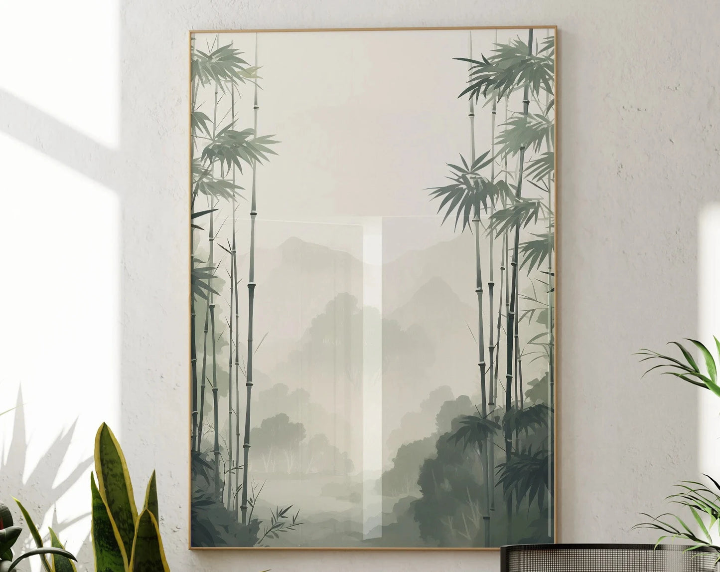 Minimalist Japanese Bamboo Forest & Crane Zen Wall Art Print