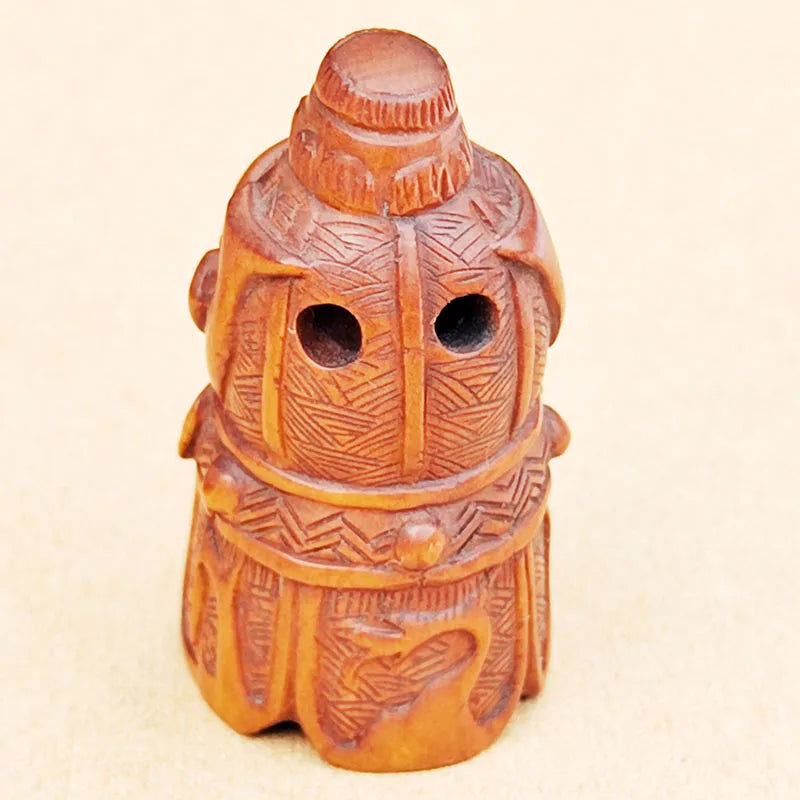 GX1127 - 20 Years Old 2" Hand Carved Boxwood Netsuke - Two Vajra Guardians in One