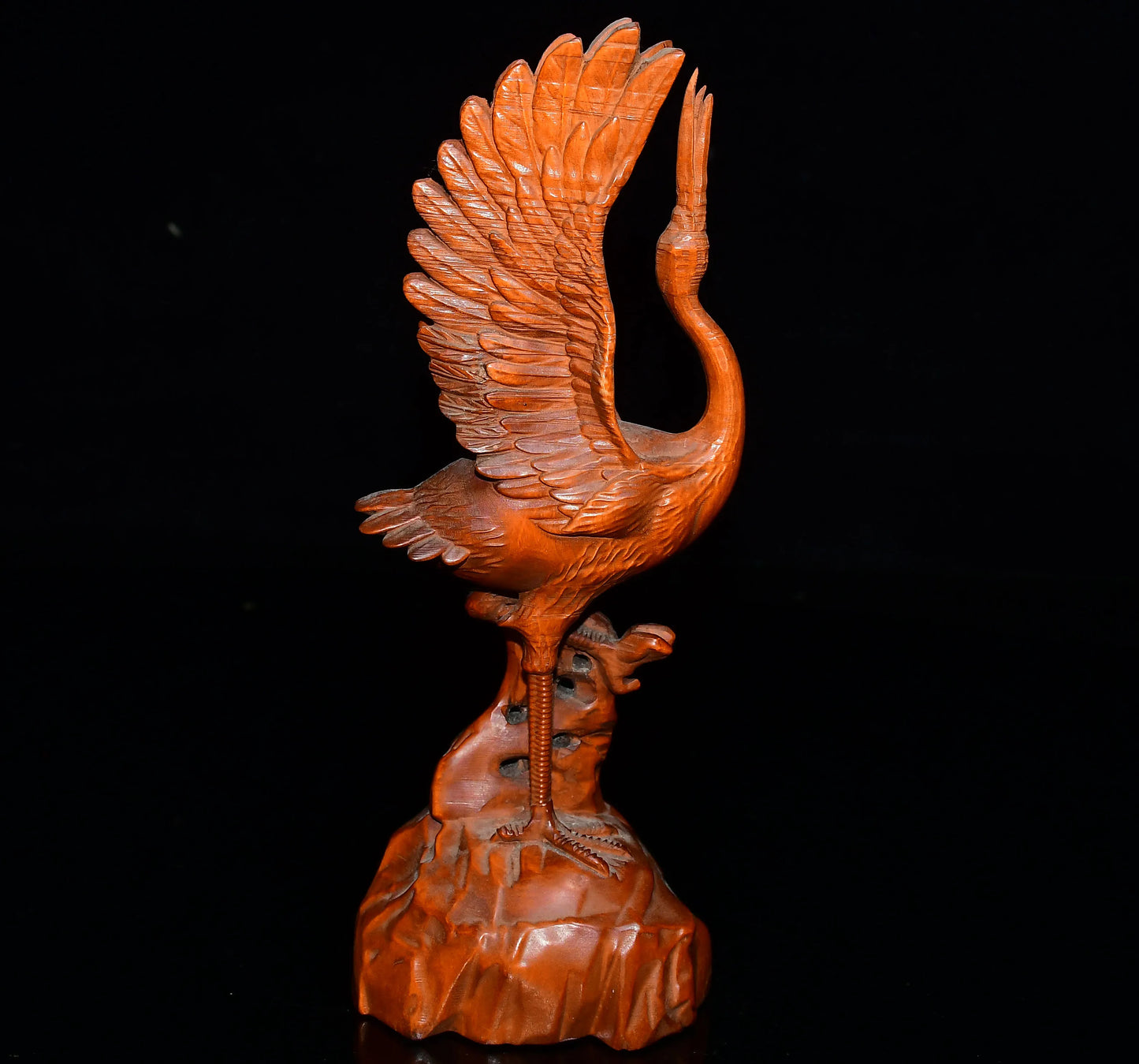 Tibetan Boxwood Red-Crowned Longevity Crane Statue