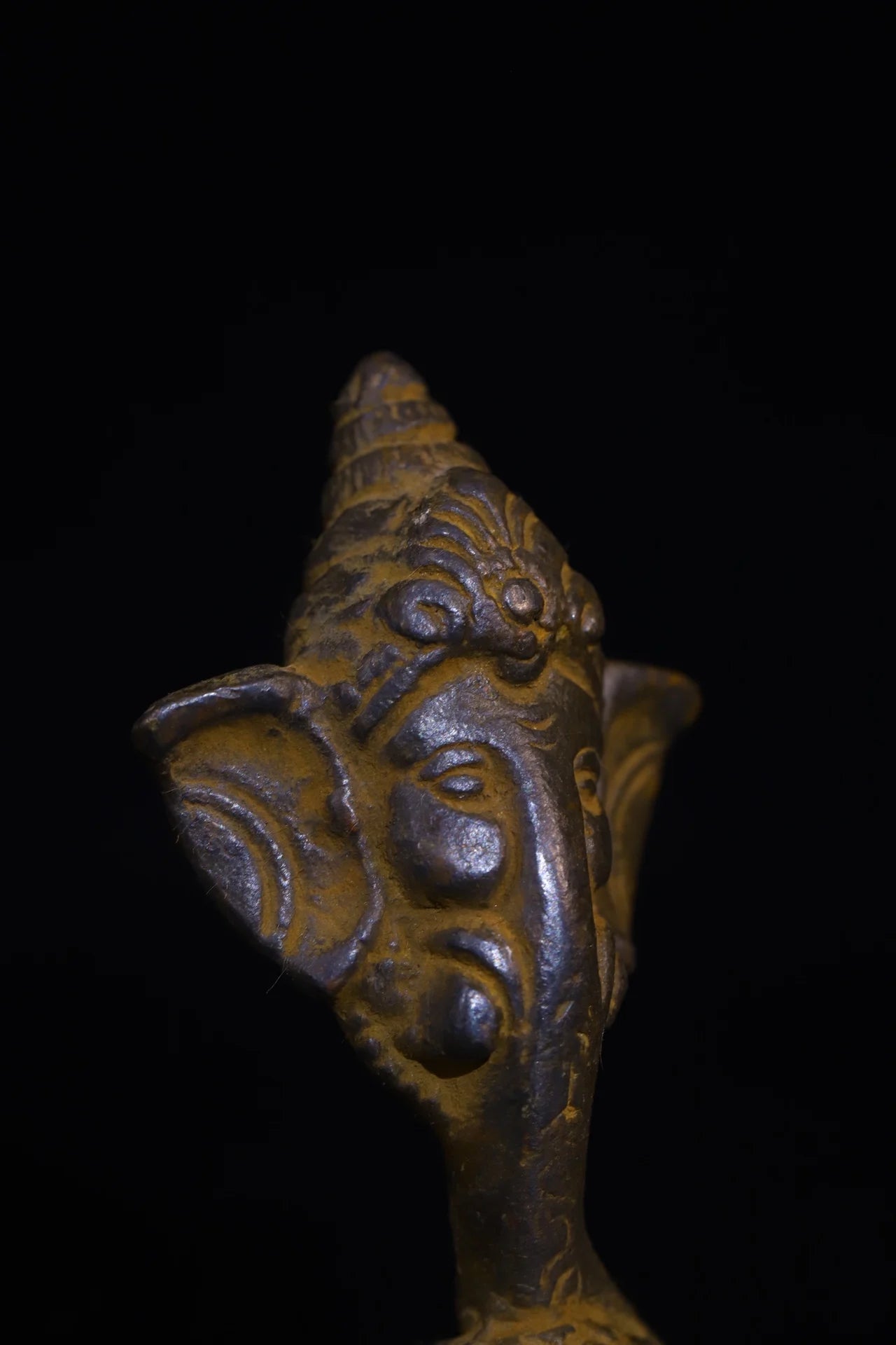 Tibetan Bronze Cinnabar Ganesha Elephant-Head Amulet (3")