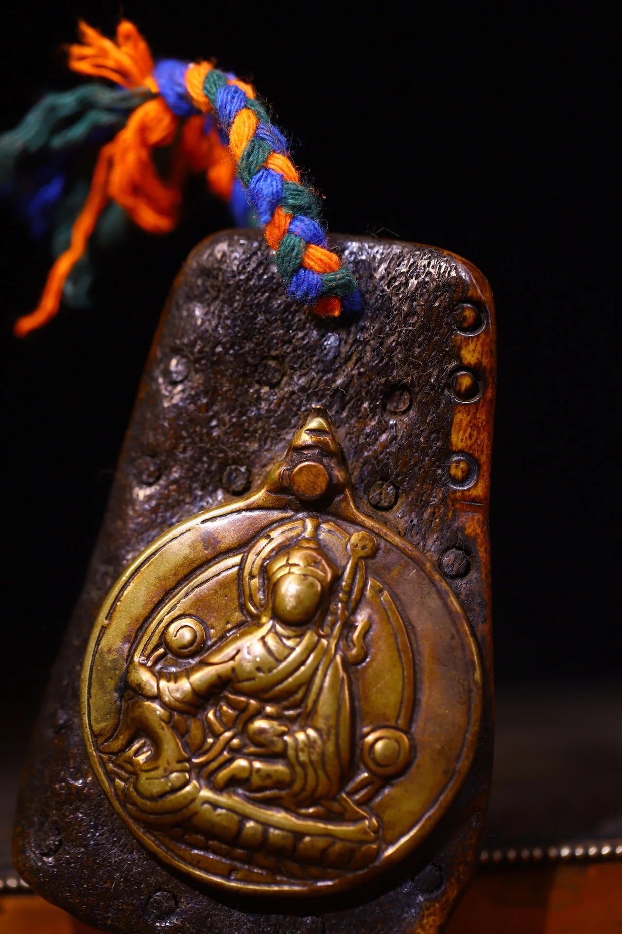 4" Gabbro & Cinnabar Padmasambhava Amulet – Temple Kapala Pendant