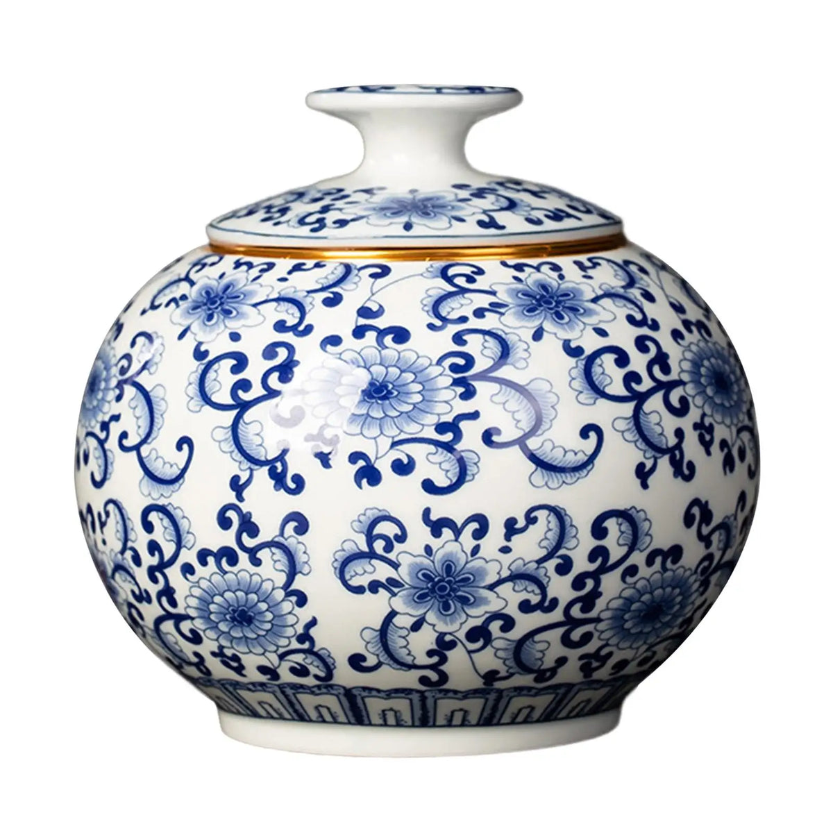 Floral Blue & White Porcelain Temple Jar | Desktop Tea Caddy