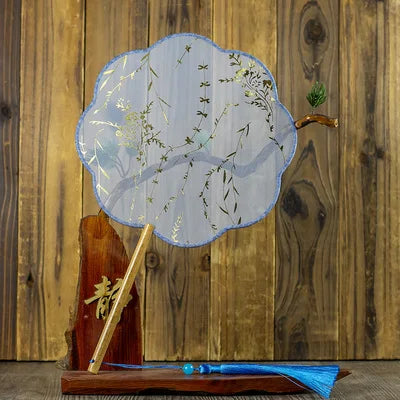 Translucent Silk Chinese Round Hand Fan, Floral, Unisex