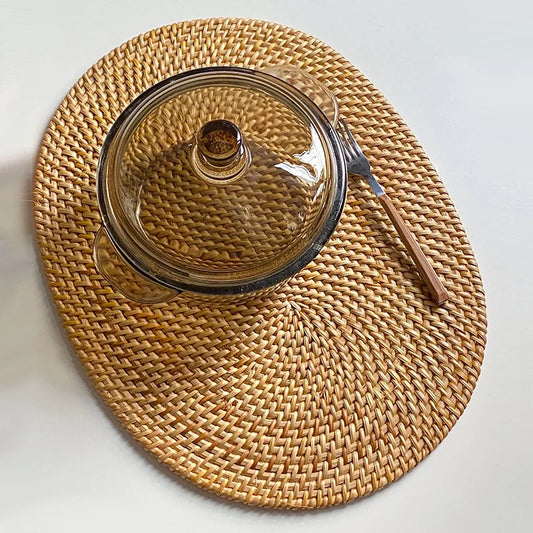 Vietnamese Rattan Coaster Set – Heatproof Cup & Teapot Mats