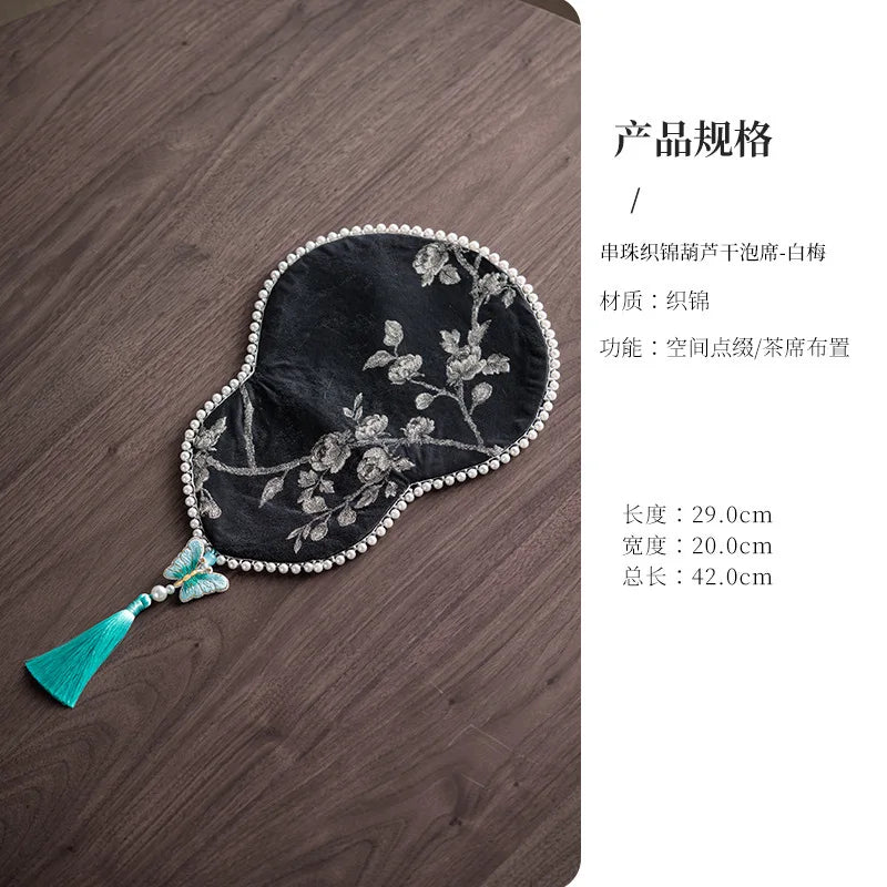 Chinese Beaded Brocade Gourd Tea Table Mats Gift Idea