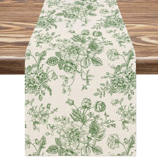 Chinoiserie Floral Linen Table Runner