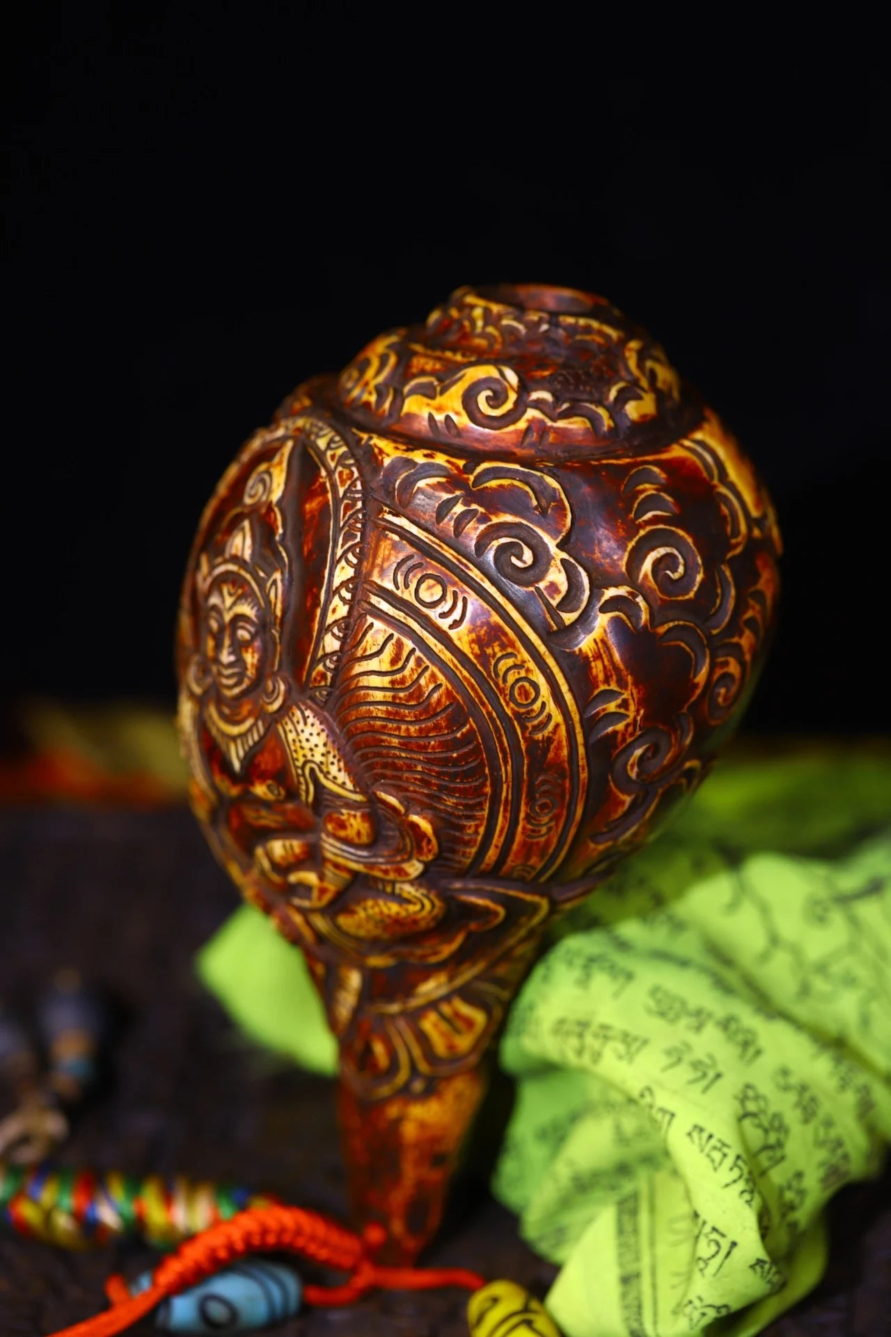 8" Natural Conch Jambhala Buddha Amulet