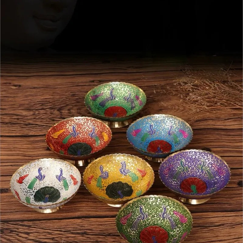 Nepalese & Tibetan Peacock Decorative Bowl – Colorful Mosaic Candy Dish, Fruit Plate & Altar Bowl