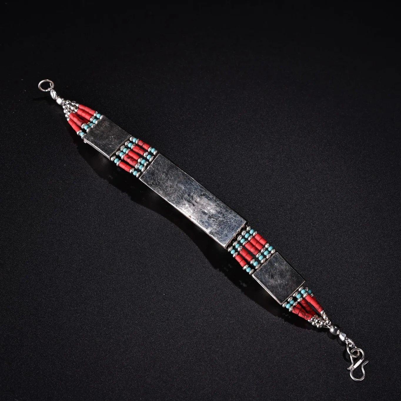 8" Tibetan Silver Turquoise Buddha Chain – Filigree Amulet Asian Home Decor