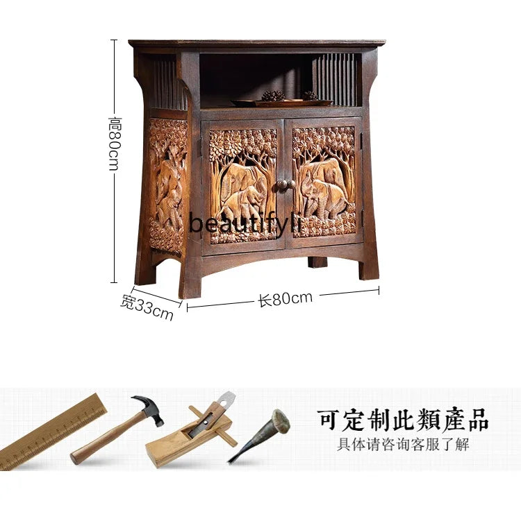 Southeast Asian Solid Wood Entryway Cabinet Carved Storage Cabinet Massage Shop Furniture