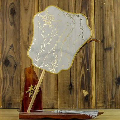 Translucent Silk Chinese Round Hand Fan, Floral, Unisex