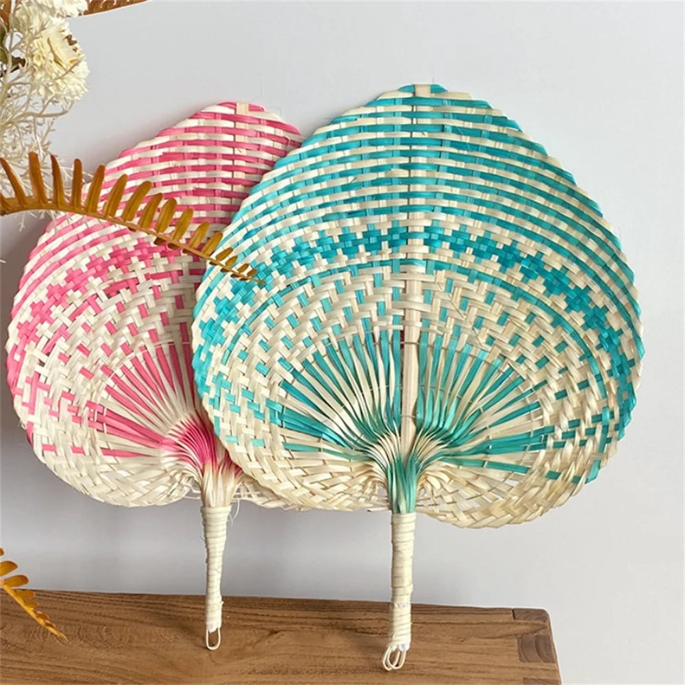 Colorful Handmade Fan Chinese Style Heart Shaped Straw Bamboo Woven Fan Summer Anti-Mosquito Cooler Handfan Home Decor Pendants