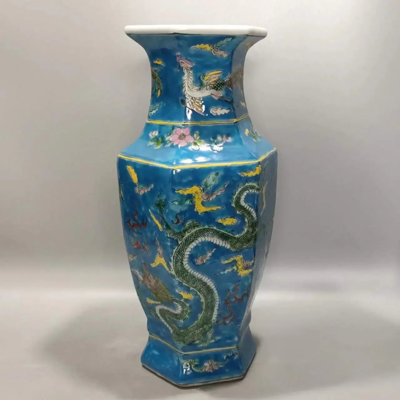 Qing Kangxi Antique Style Pastel Blue Hexagonal Porcelain Vase