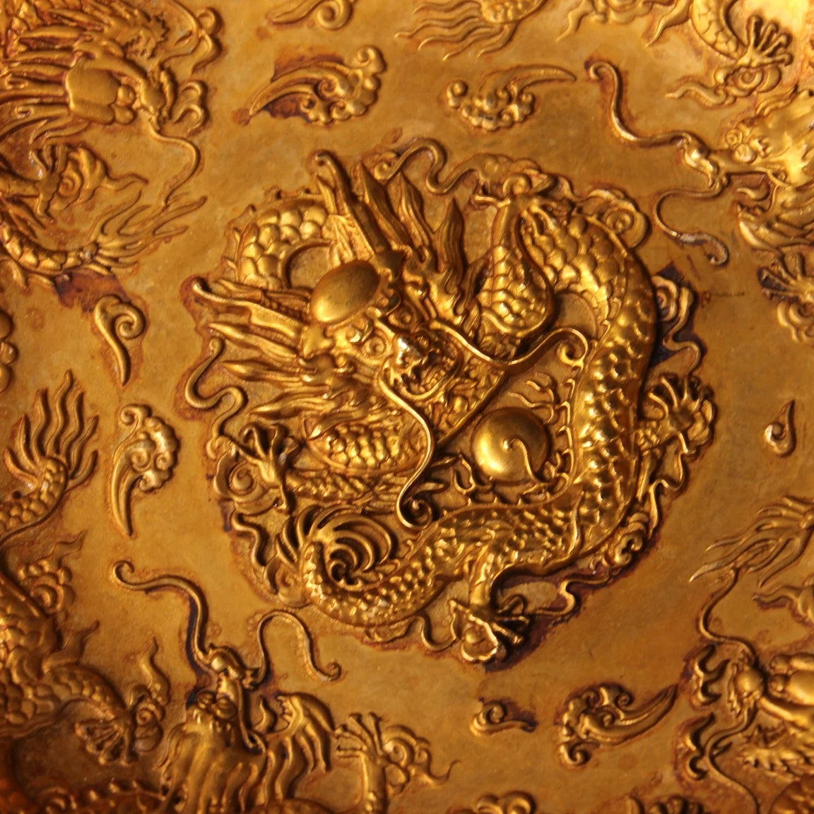 7" Tibetan Temple Old Bronze Nine Dragons Plate