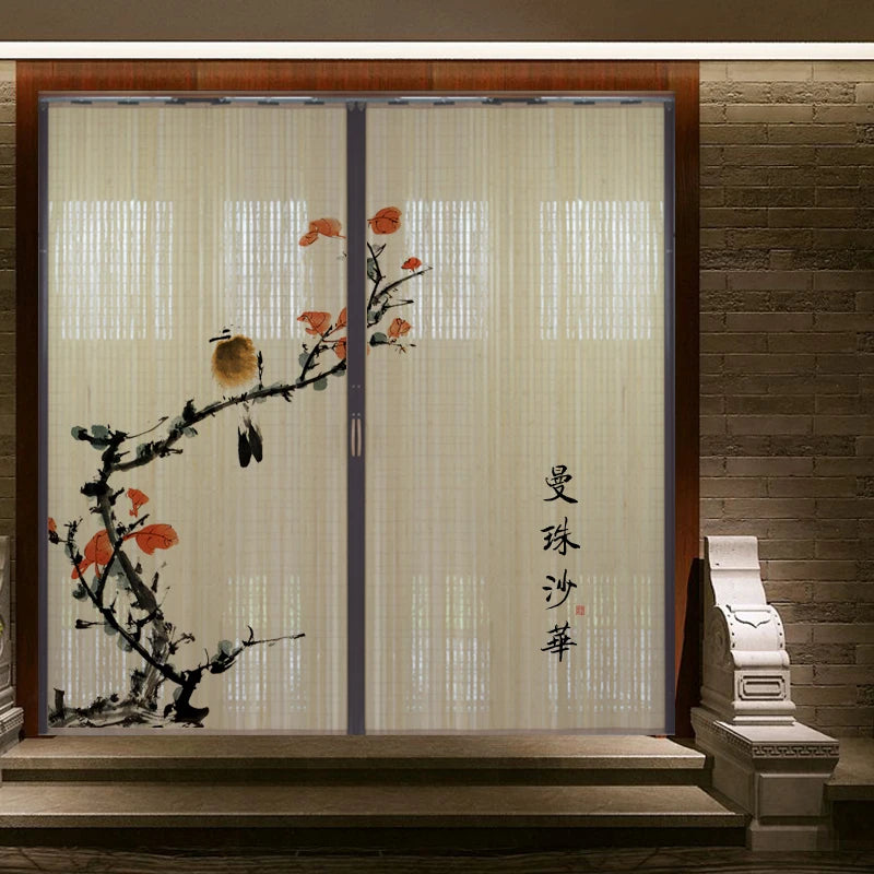 Partición deslizante de bambú impresa para puerta, biombo tradicional chino japonés, cortina deslizante, puerta para uso doméstico, divisor de ambientes, pantalla plegable