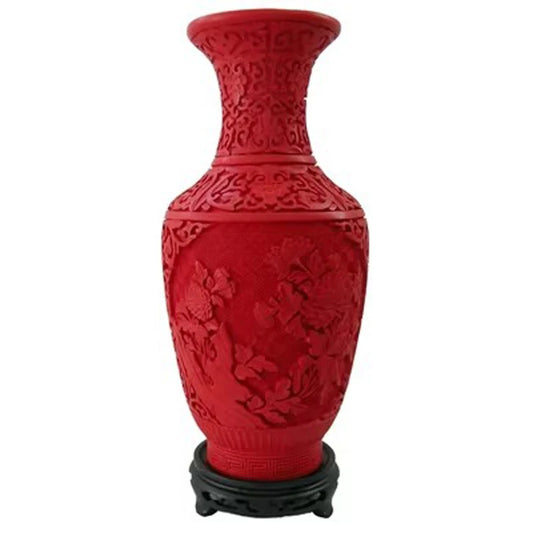 12" Exquisite chinesische Lackvase in Rot – Glückverheißendes Blumenmuster