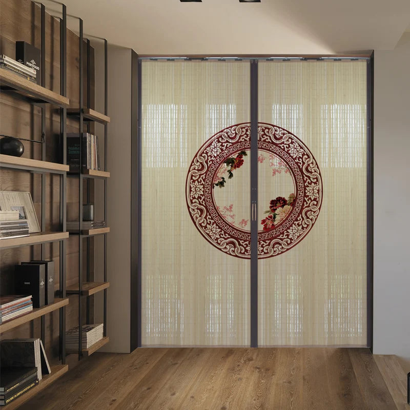 Partición deslizante de bambú impresa para puerta, biombo tradicional chino japonés, cortina deslizante, puerta para uso doméstico, divisor de ambientes, pantalla plegable