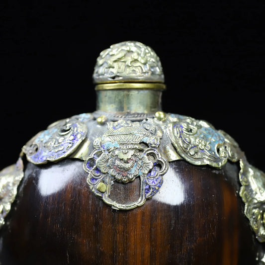 Botella de rapé de cabeza de tigre cloisonné con anilla para colgar – Decoración asiática