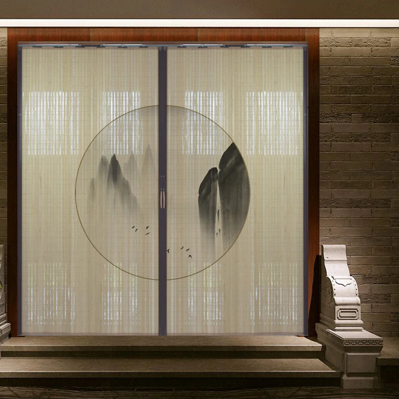 Partición deslizante de bambú impresa para puerta, biombo tradicional chino japonés, cortina deslizante, puerta para uso doméstico, divisor de ambientes, pantalla plegable