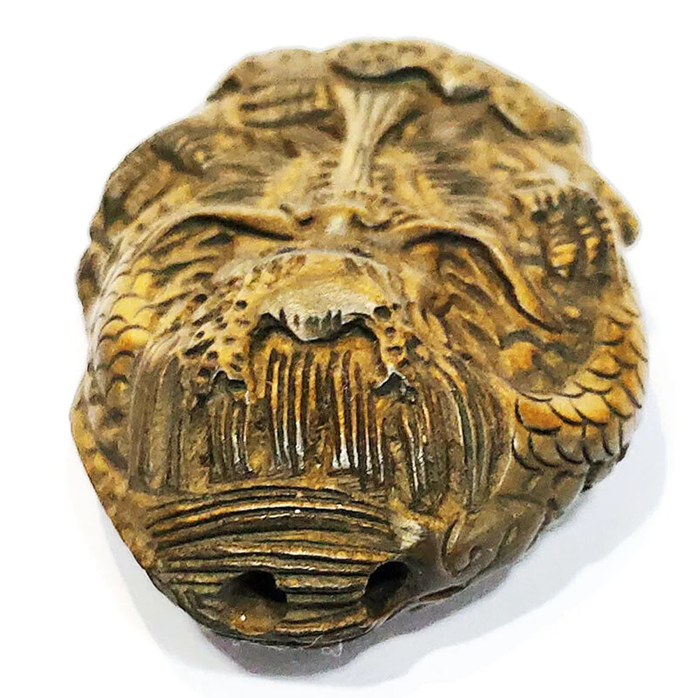 RS260, 2" Hand Carved Japanese Boxwood Netsuke, Dragon Pendant Figurine, 2 Dragons in One Sculpture, Small Ornaments
